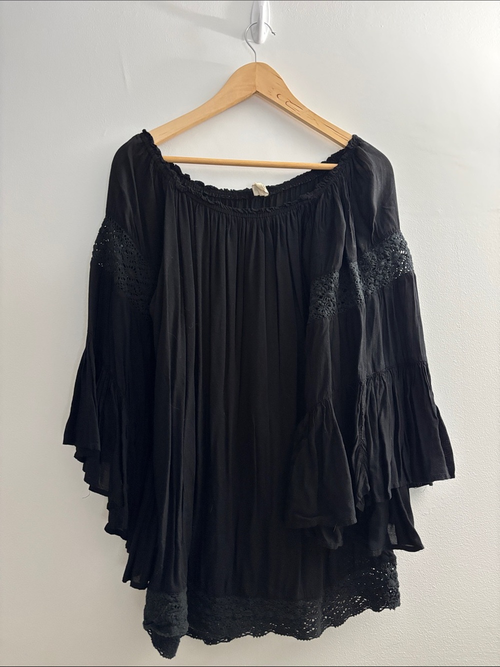 Surf Gypsy Black Boho Peasant Tunic Top